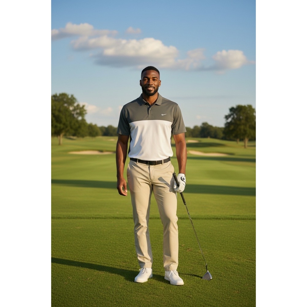 Nike Golf Dri-FIT Polo Shirt Mens XL Grey White Color Block Standard Fit Short